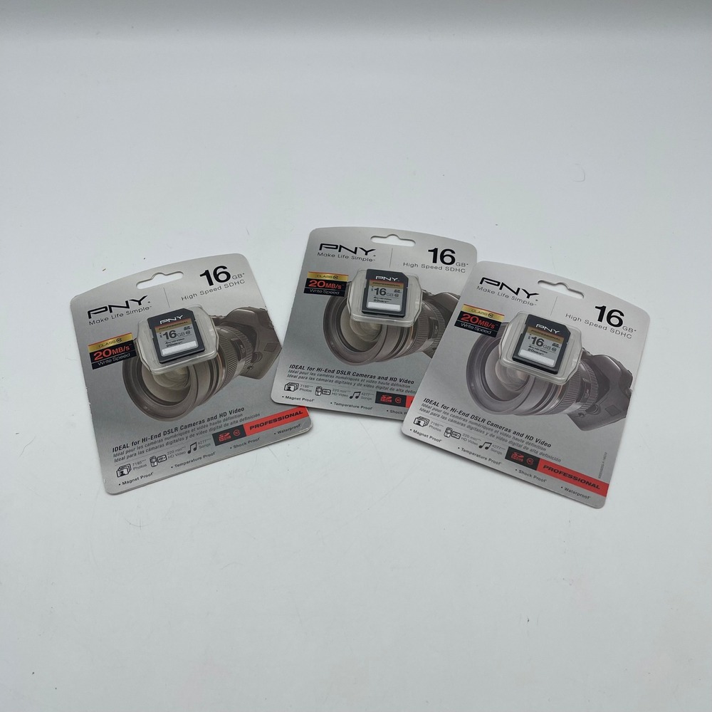3 Pack PNY 16GB Professional High Speed SDHC Class 10 Memory Cards 20MB/s NEW